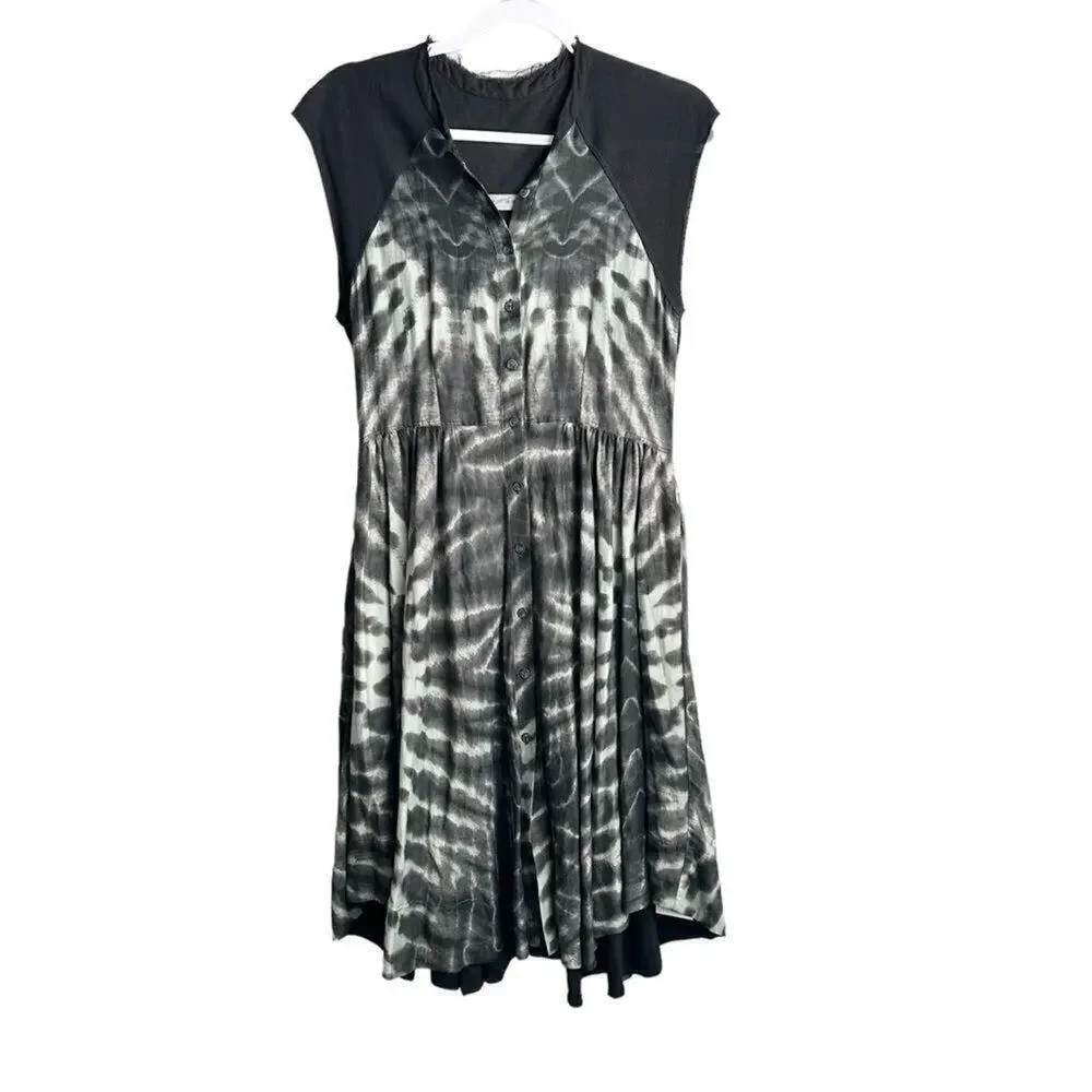 RAQUEL ALLEGRA Tie Dye Raglan Silk Dress Women's 2/M 4-6 Black‎ Gray Green Boho